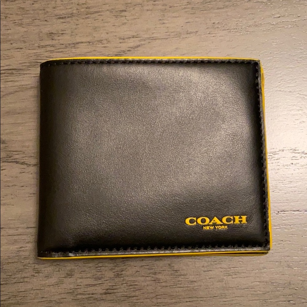 Coach slim billfold wallet black and yellow f88135